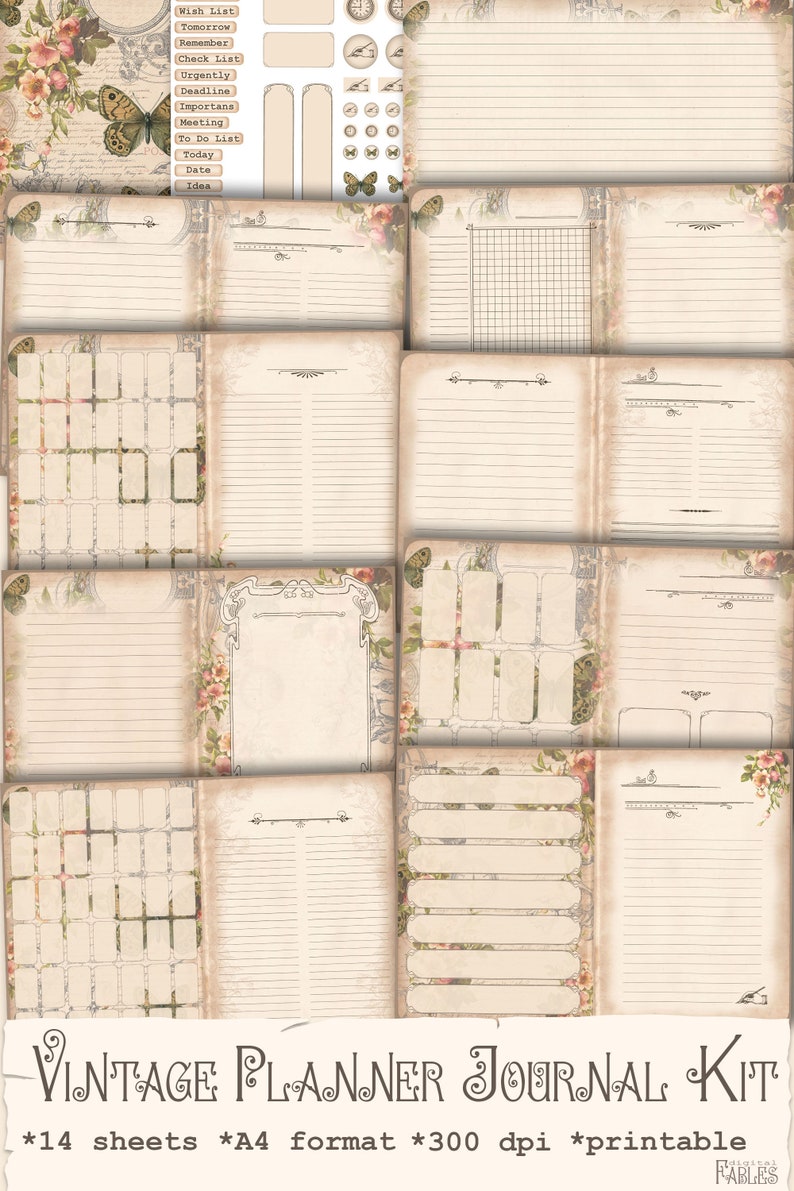 Vintage Planner Junk Journal Kit Undated Digital Planner Etsy