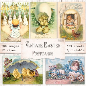 86 Vintage Easter Postcards, Scrapbook Printable Ephemera, Retro ATC, Collge Sheet, Old Easter Greeting Cards, Junk Journal, Bunnies, Eggs
