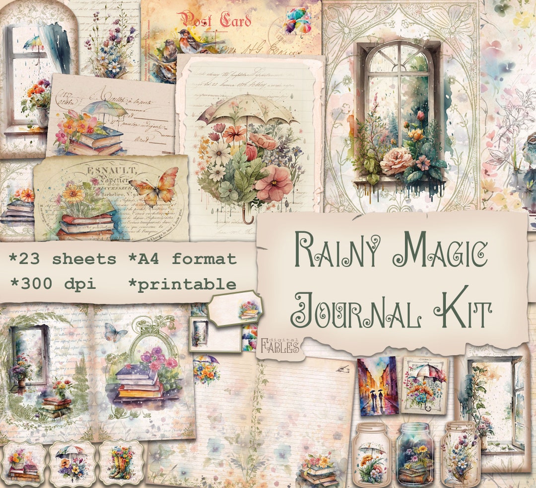 Rainy Magic Journal Kit – Vintage Floral Printable, Cozy Rain Aesthetic ...