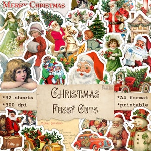 Kerst kieskeurig, vintage kersttroepdagboek kortstondig, afdrukbare plakboekstickers, dagelijks december, kerstman, kerstengelen