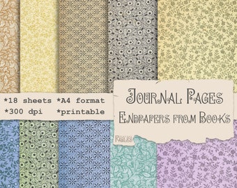 Endpapers from Old Books, Vintage Pattern Paper Printable, Collage Sheet, Antique Flowers Pattern, Junk Journal Scrapbook Ephemera