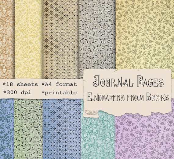Endpapers from Old Books, Vintage Pattern Paper Printable, Collage Sheet, Antique Flowers Pattern, Junk Journal Scrapbook Ephemera