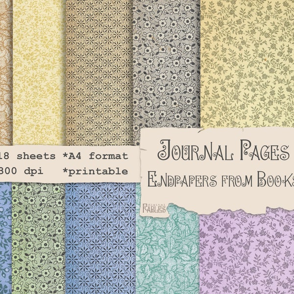 Vorsatzblätter aus alten Büchern, Vintage Muster Papier zum Ausdrucken, Collage Sheet, Antikes Blumen Muster, Junk Journal Scrapbook Ephemera