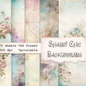 Shabby Chic Background Sheets Printable, Romantic Vintage Grunge, Flowers, Digital Paper, Scrapbooking, Art Junk Journal, Instant Download