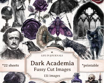 Gothic Vintage Fussy Cuts, Dark Academia Ephemera, Victorian Spooky Scrapbook Collage, Poe Inspired Journal, Halloween Printable Kit, Creepy