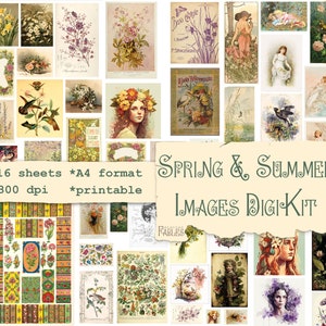Mrs. Spring, Summer Images Digital Kit, Flowers, Portraits of Women, Junk Journal, Art Journal, Scrapbook, Collage Sheet, Instant Download