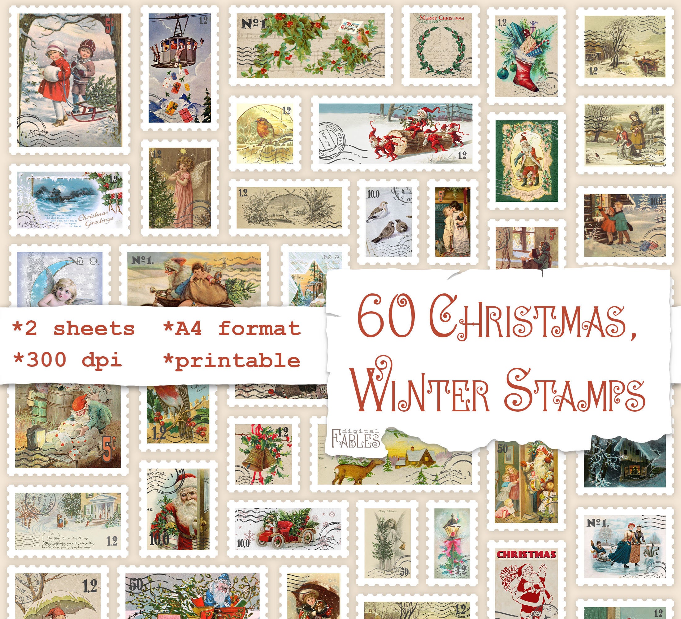  Vintage Postage Stamp Stickers Set (276 Pieces