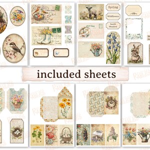 Puede incluir: Un paquete de papel digital con tem&aacute;tica primaveral. El paquete incluye im&aacute;genes de p&aacute;jaros, flores, mariposas y otros elementos de tem&aacute;tica primaveral. Las im&aacute;genes son de estilo vintage y son perfectas para scrapbooking, creaci&oacute;n de tarjetas y otras manualidades de papel.