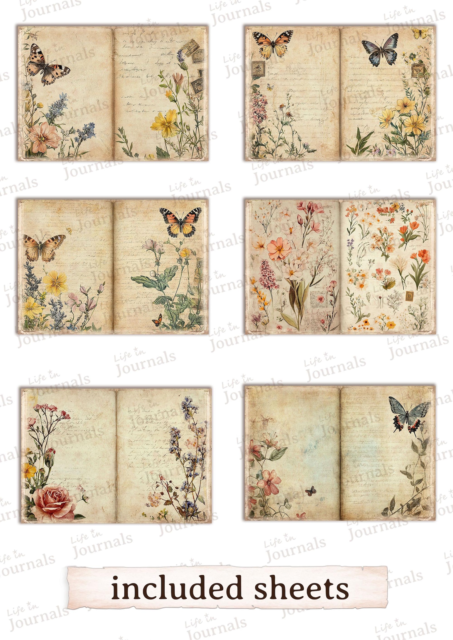 Vintage Floral Junk Journal Printable Pages, Spring Summer Shabby ...