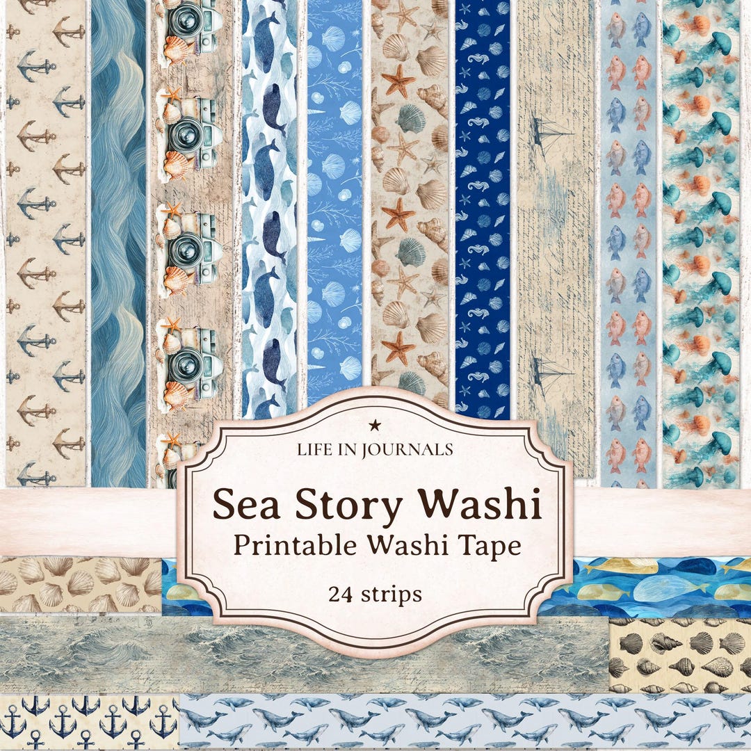 Sea Story Washi Tape Strips, Nautical Planner Printable, Marine ...