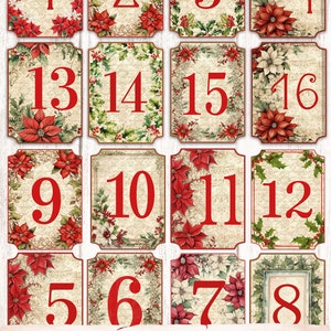 Christmas Numbers, Advent Tags, Printable Scrapbook Vintage Ephemera ...