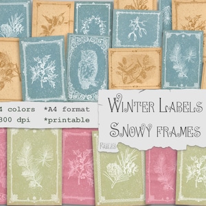Etiquetas imprimibles de nieve en varios colores, efímeras de invierno para diario, kit de etiquetas de descarga instantánea, tarjetas de diario ATC, álbumes de recortes, manualidades