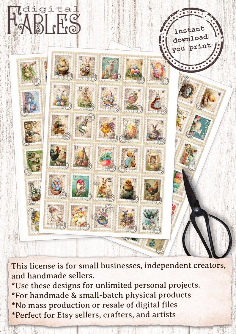 60 Easter Faux Postage Stamps - Printable Ephemera for Junk Journals ...