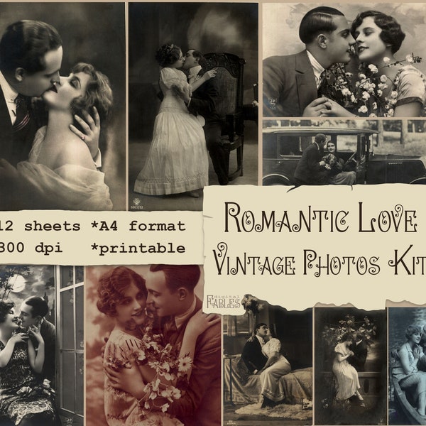 Romantic Love Vintage Photos Kit, Lovers, Antique Photos for Junk Journal, Scrapbooking, Card Making, Valentine Ephemera, Digital Kit