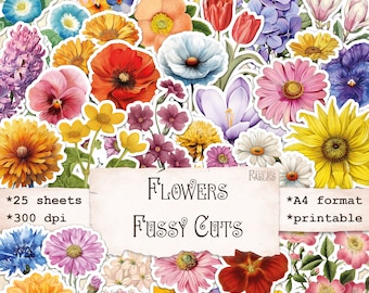 Fussy Cut Flowers Images, Vintage Nature Ephemera, Printable Download, Decorating Journals, Collage Elements, Scrapbooking, Paper Crafts