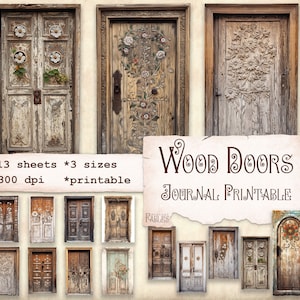 Álbum de recortes de puertas de madera imprimible, abierto, efímera de diario digital, puerta vintage de adorno de hadas, descarga instantánea, corte exigente, artesanía de papel