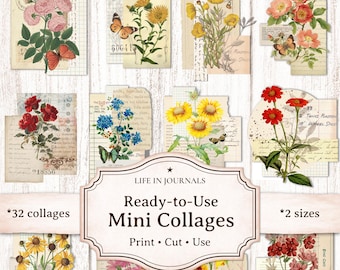 Vintage Floral Ready-to-Use Mini Collage Printable, Junk Journal Ephemera, Vintage Floral Fussy Cuts, Botanical Collage