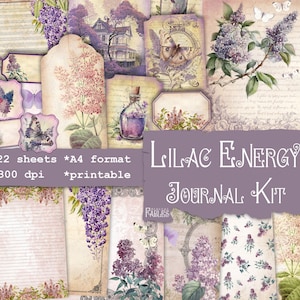 Lilac Energy Journal Kit, Spring Junk Jurnal Pages & Ephemera, Lilac Flowers Embellishments, Lilacs Scrapbooking Kit, Instant Download