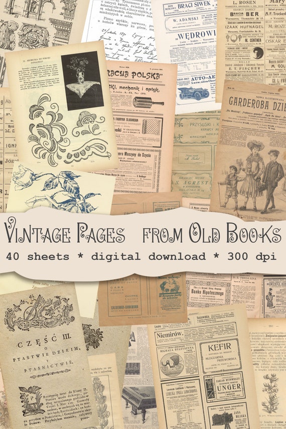 Book Pages Collages, Digital Kit of 4 A4 Printable, Vintage Book Pages  Collages Printable, Handmade Collage, Book Collages Printable 