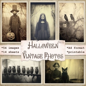 Kit de fotos vintage de Halloween, Terror, Efímera de Víspera de Todos los Santos, Fotos antiguas para diario basura, Scrapbooking, Fabricación de tarjetas, Diario de arte