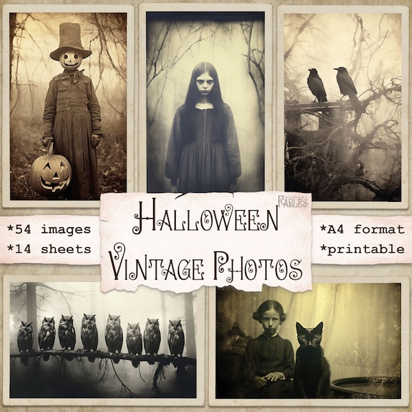 Halloween Vintage Photos Kit, Horror, All Hallows Eve Ephemera, Antique Photos for Junk Journal, Scrapbooking, Card Making, Art Journal