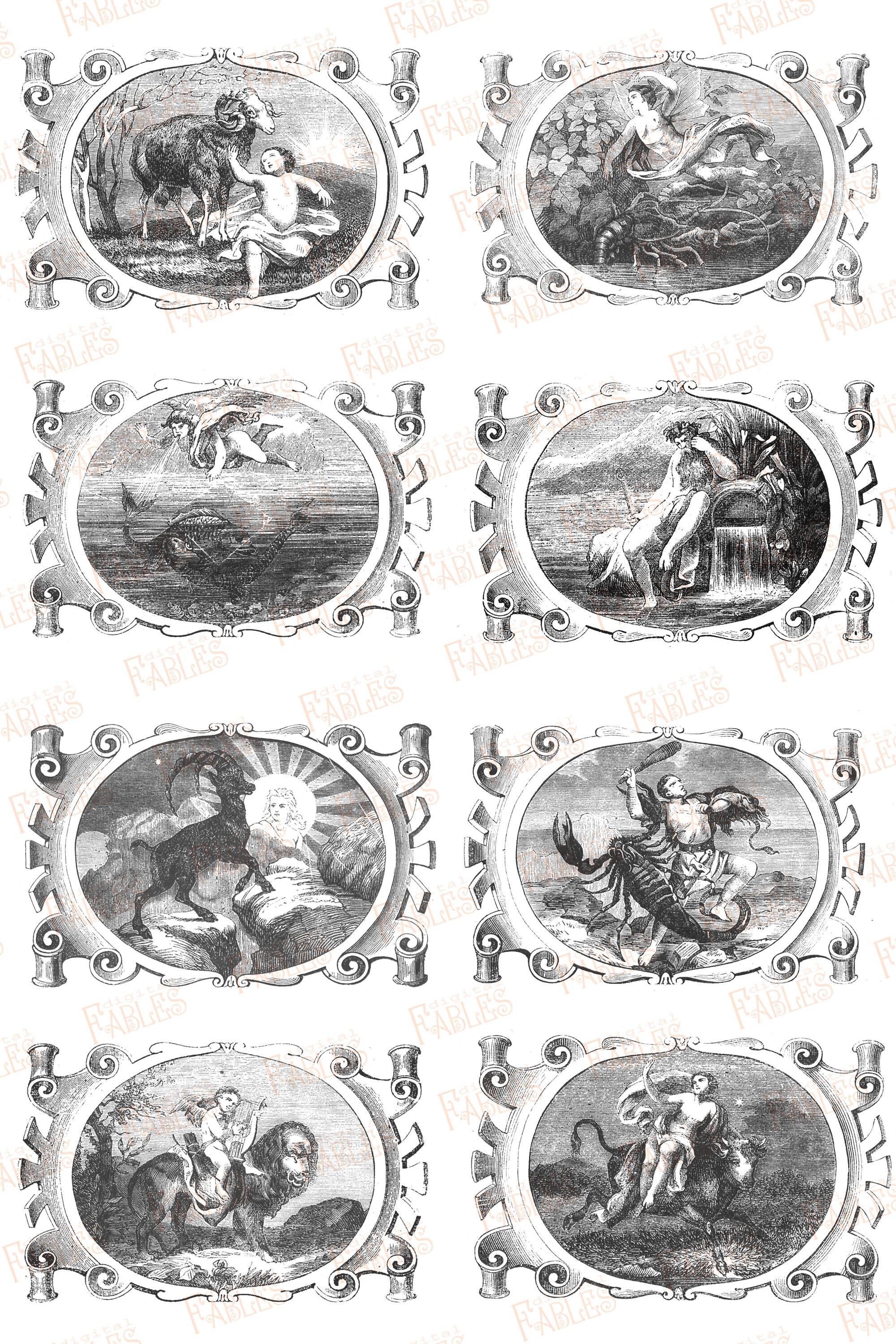 Astrology Monthly Planner Printable, Vintage Zodiac Signs Images, Instant Download, Undatet ...