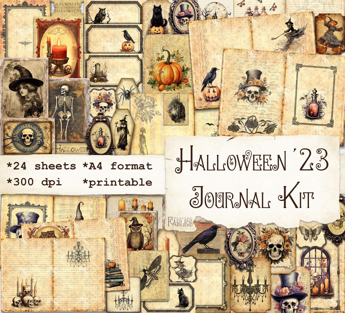 Halloween Junk Journal Kit 23, Vintage Grunge Shabby, Labels, Pages and ...