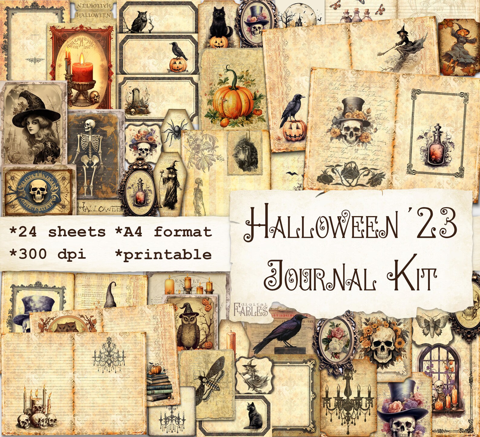 Halloween Junk Journal Kit 23, Vintage Grunge Shabby, Labels, Pages and ...