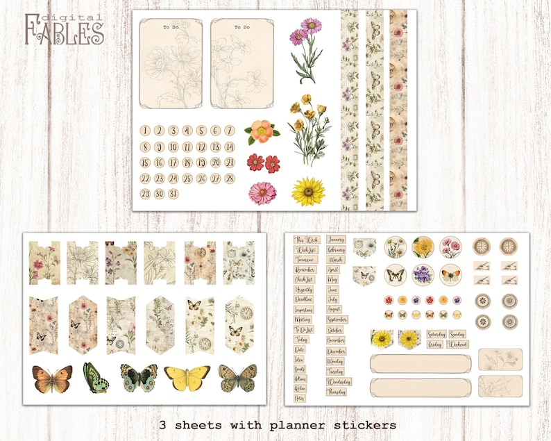 Planner Junk Journal Kit - Vintage Flowers, Undated Planner, Calendar ...