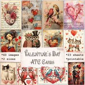 Cartes ATC Saint-Valentin, Journal d'images d'amour, Scrapbooking éphémères, Journal indésirable à imprimer, Feuilles de collage, Fabrication de cartes, Créations en papier