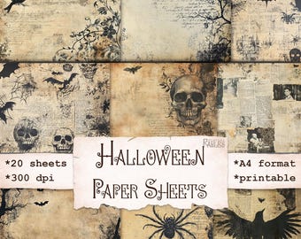 Halloween Vinatge Collage Sheets, Shabby Scrappy Paper, Junk Journal Printable, All Hallows Eve Ephemera, Spooky Paper Craft, Digital
