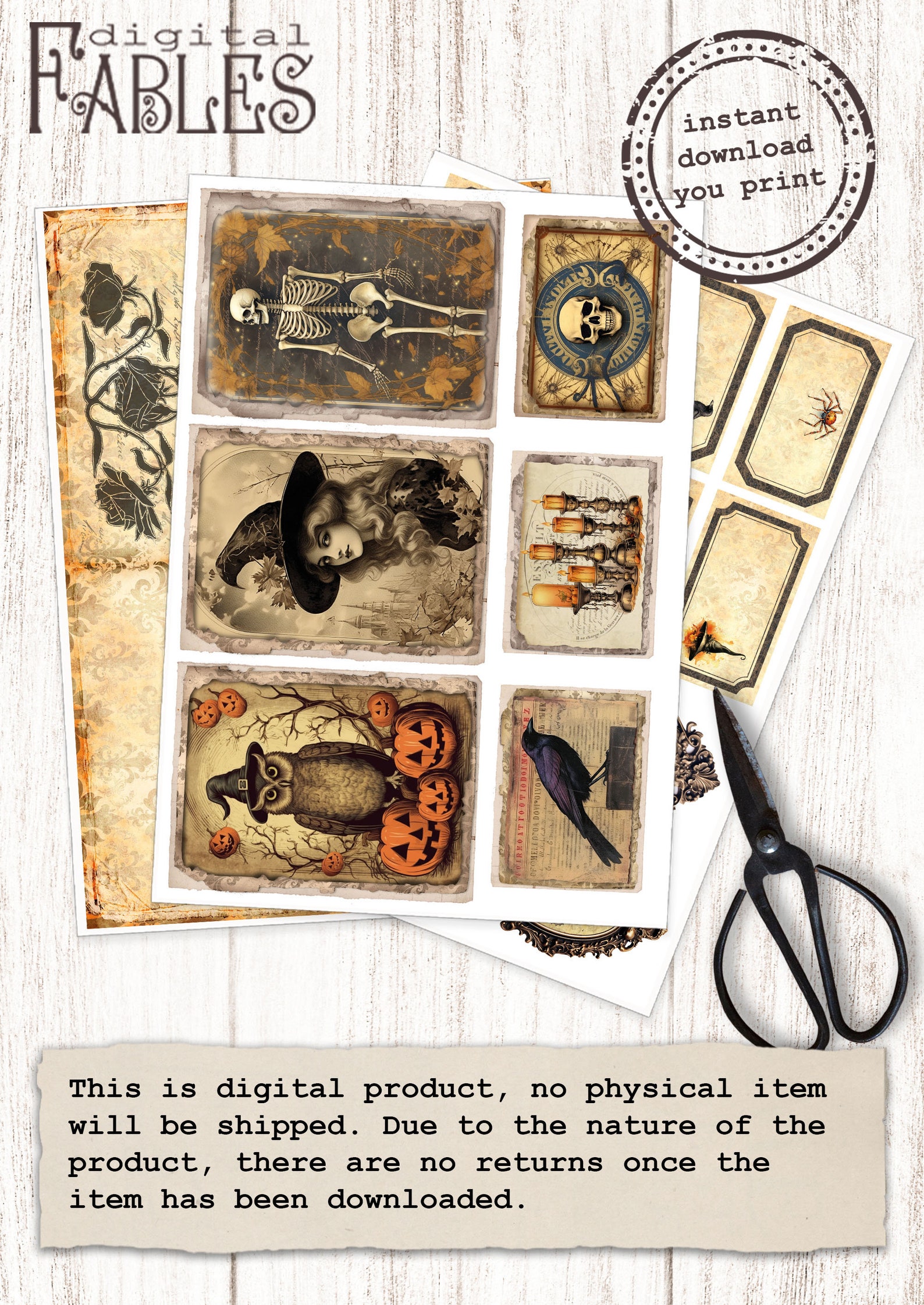 Halloween Junk Journal Kit 23, Vintage Grunge Shabby, Labels, Pages and ...