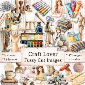 Imágenes para manualidades con recortes precisos, 147 imágenes imprimibles, imágenes de arte y manualidades para diarios creativos, álbumes de recortes, proyectos de bricolaje, costura, tejido y pintura.