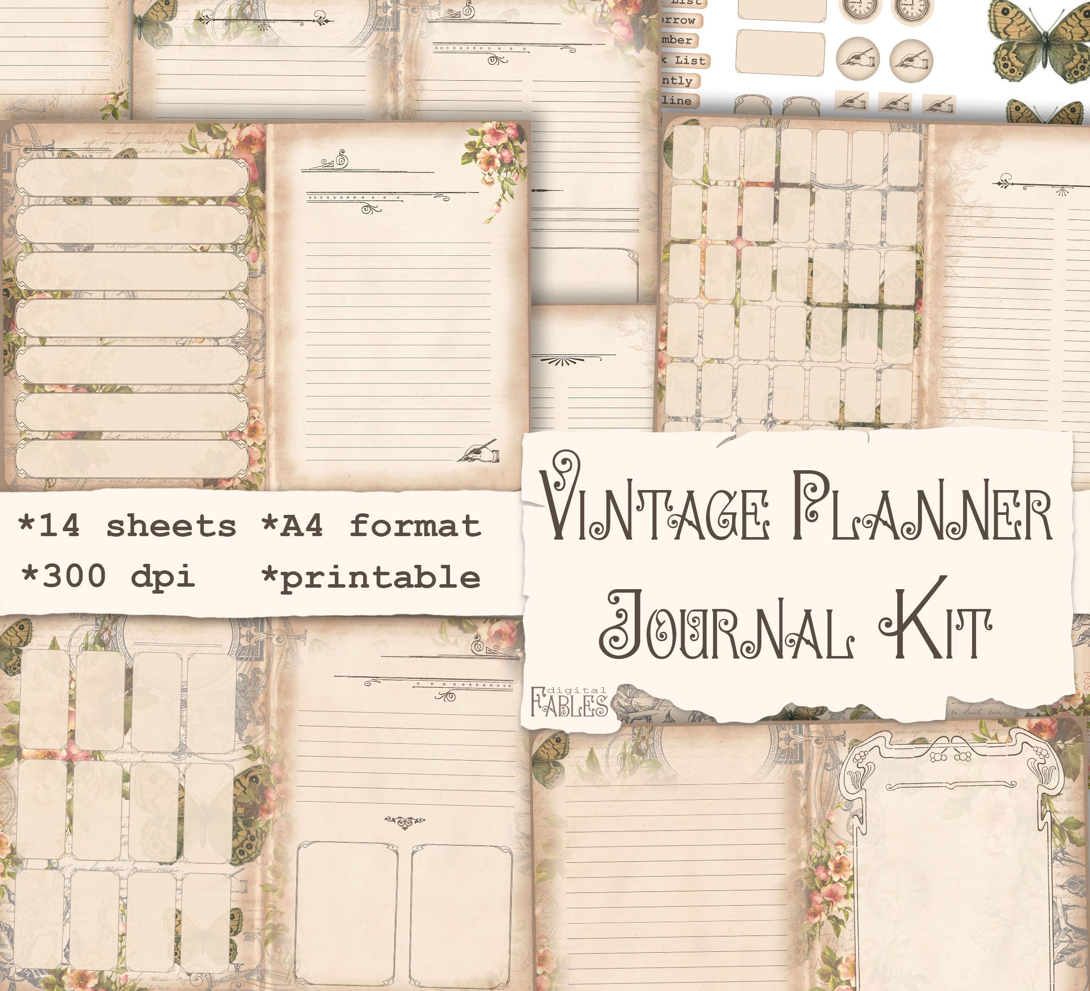 Vintage Planner Junk Journal Kit Undated Digital Planner Etsy