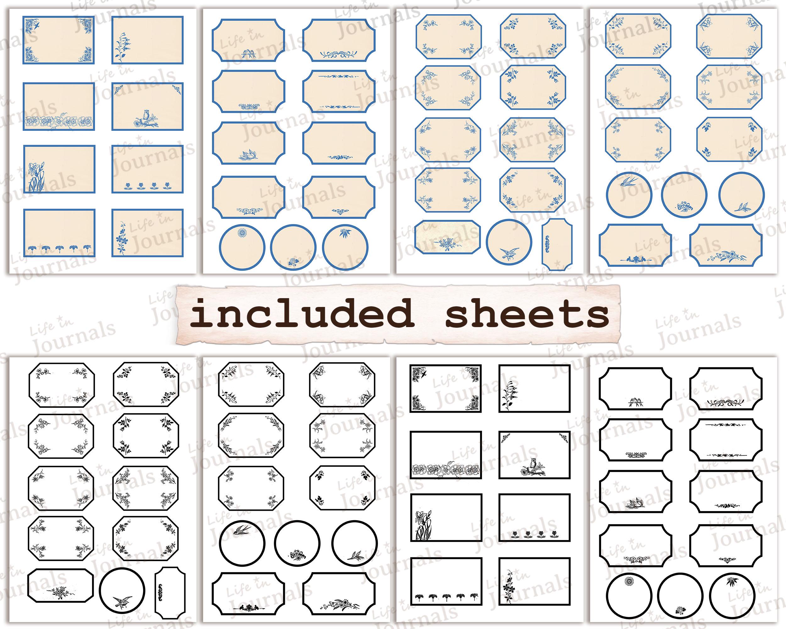 Vintage Printable Labels, Blue & Black Frames, Floral Tags, Nature ...