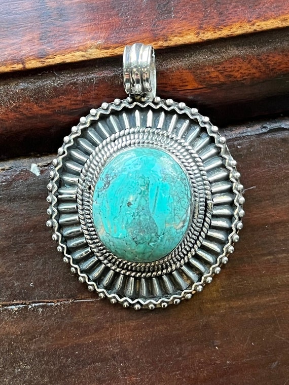 Vintage turquoise and sterling silver pendant