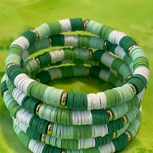 Build A Beaded Bracelet Stack Green & Gold Heishi Bracelets 