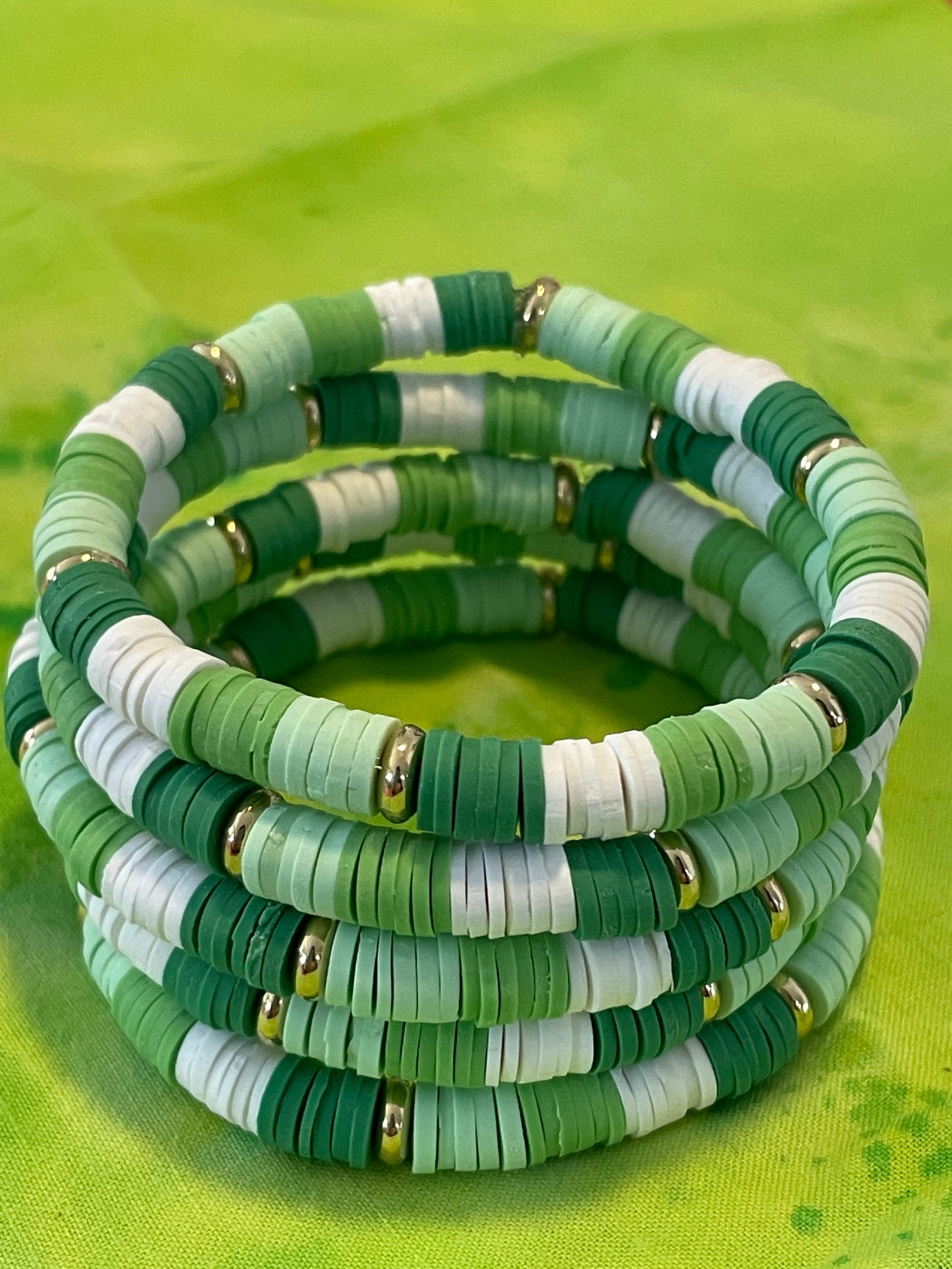 Handmade Bracelet - Clay Bead Bracelet - Green And White