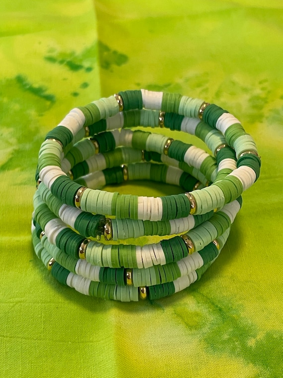 St. Patrick's Day Green Heishi Beaded Bracelet Womens - Etsy