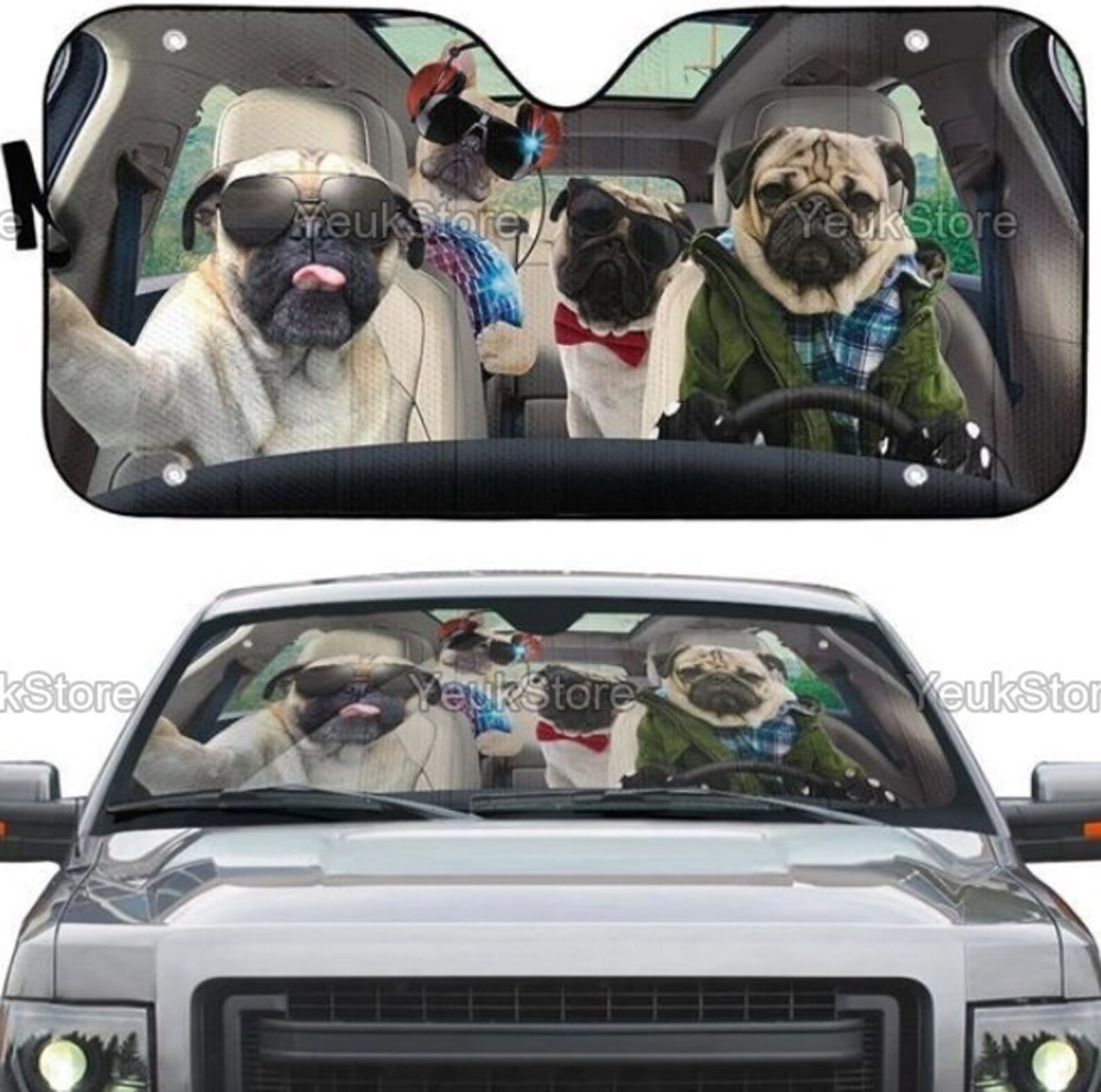 Pug Dog Sunshade Car Car Window Sun Shade Cover MCL022007A37 Etsy