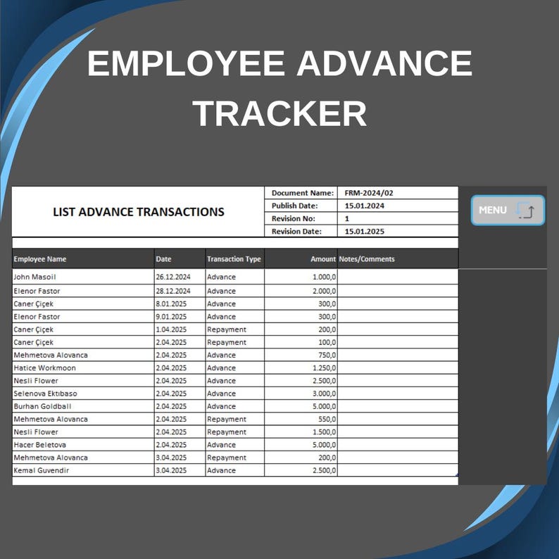 Employee Advance Tracker: Excel Template, Staff Loan Management ...