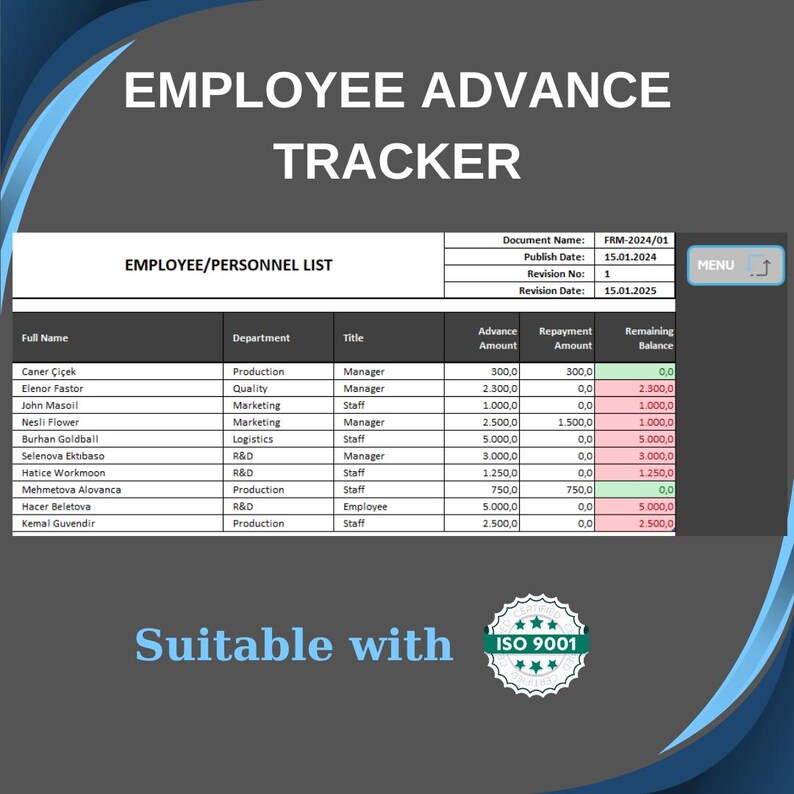 Employee Advance Tracker: Excel Template, Staff Loan Management ...