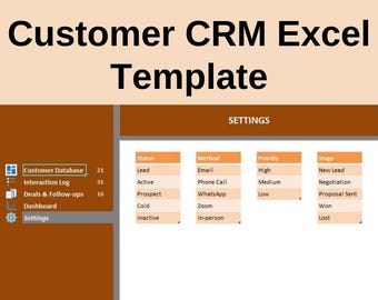 CRM- och kunduppföljningsmall i Excel | Kundinteraktionslogg | Uppföljning av affärer | Digital nedladdning (direkt nedladdning)