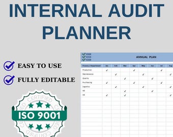 ISO 9001 Internal Audit Planner | Excel Template | Annual Audit Plan & Tracker | Fully Editable