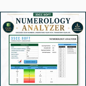 Numerologianalysator i Excel | Livsstig, själsdrift och uttryck Kalkylblad för talanalys (direktnedladdning)