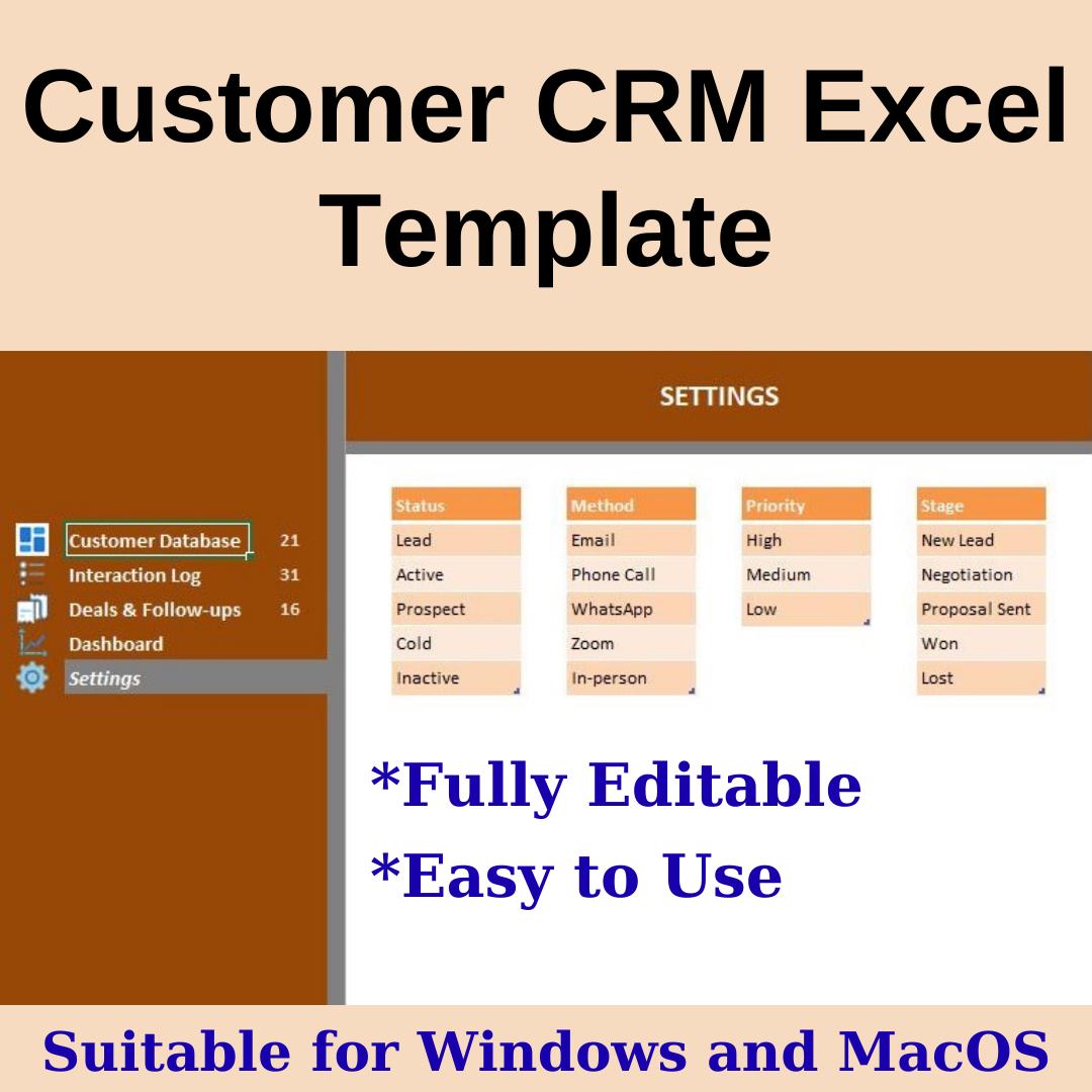 CRM & Customer Tracker Excel Template | Client Interaction Log | Deal ...