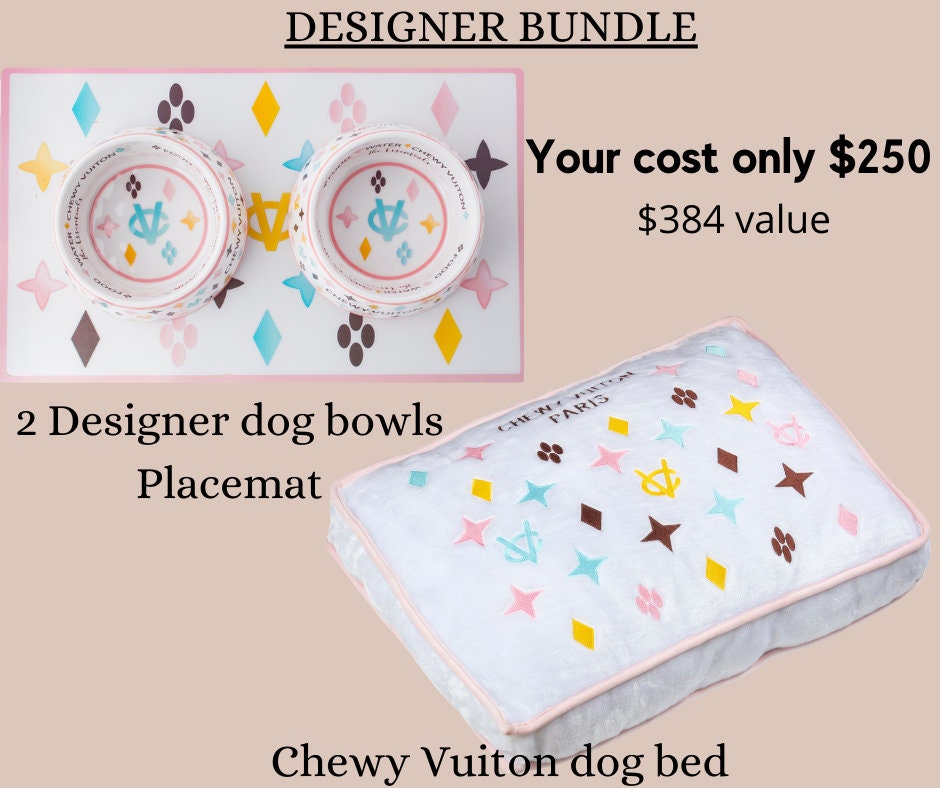 Chewy Vuitton Monogram Dog Bowl, Paws Circle