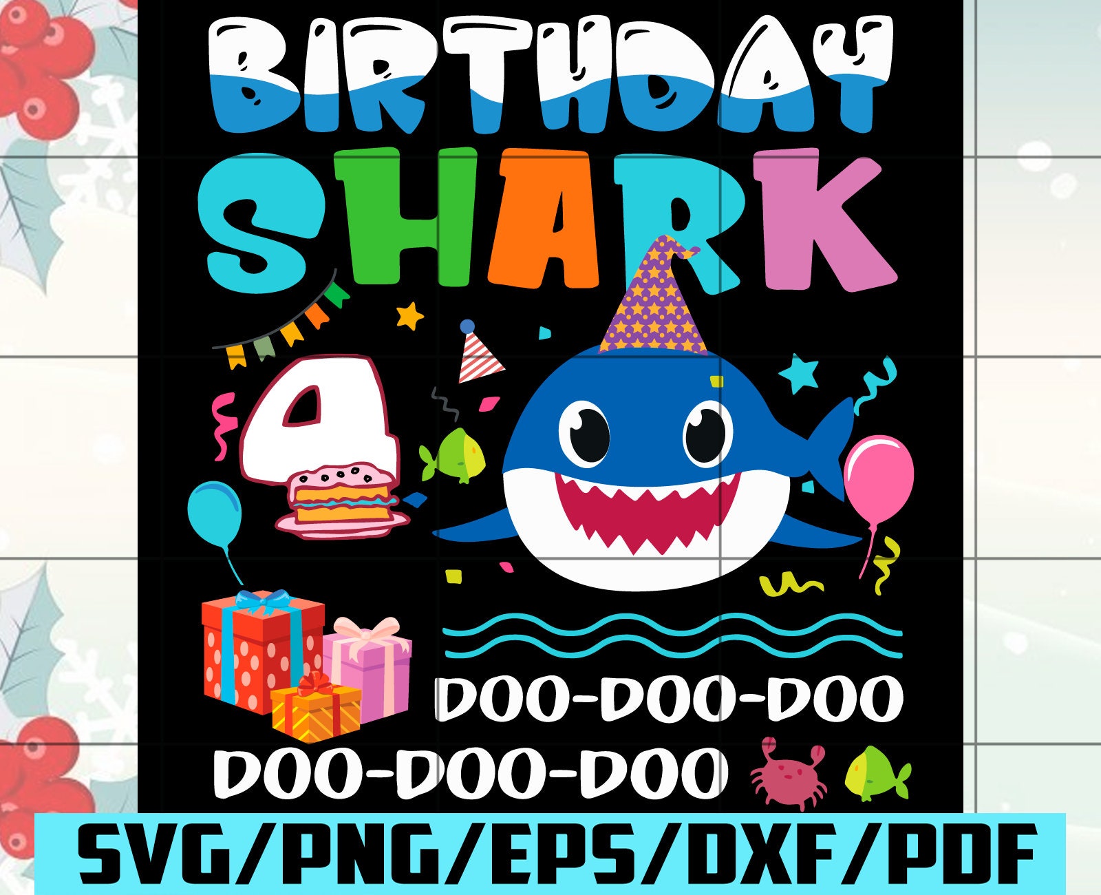 Download Birthday Shark 4 Years Old Svg Birthday Svg Baby Shark Svg | Etsy