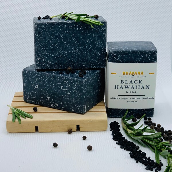 Black Hawaiian Salt Soap Bar | Vegan | Handcrafted | Eco-friendly | Palm Oil-Free | All-Natural | Activated Charcoal | Black Lava Salt Soap