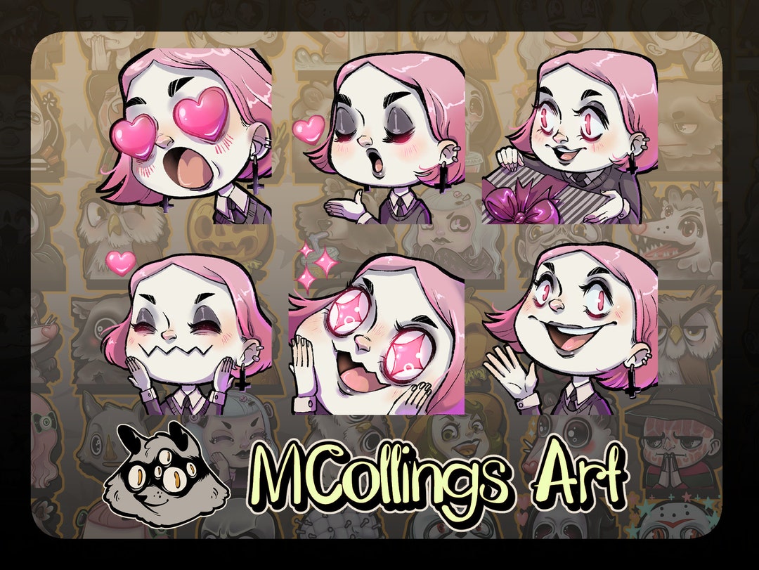 Pink Pastel Goth Emotes Set of 6 Spooky Valentine Twitch Emote Pack